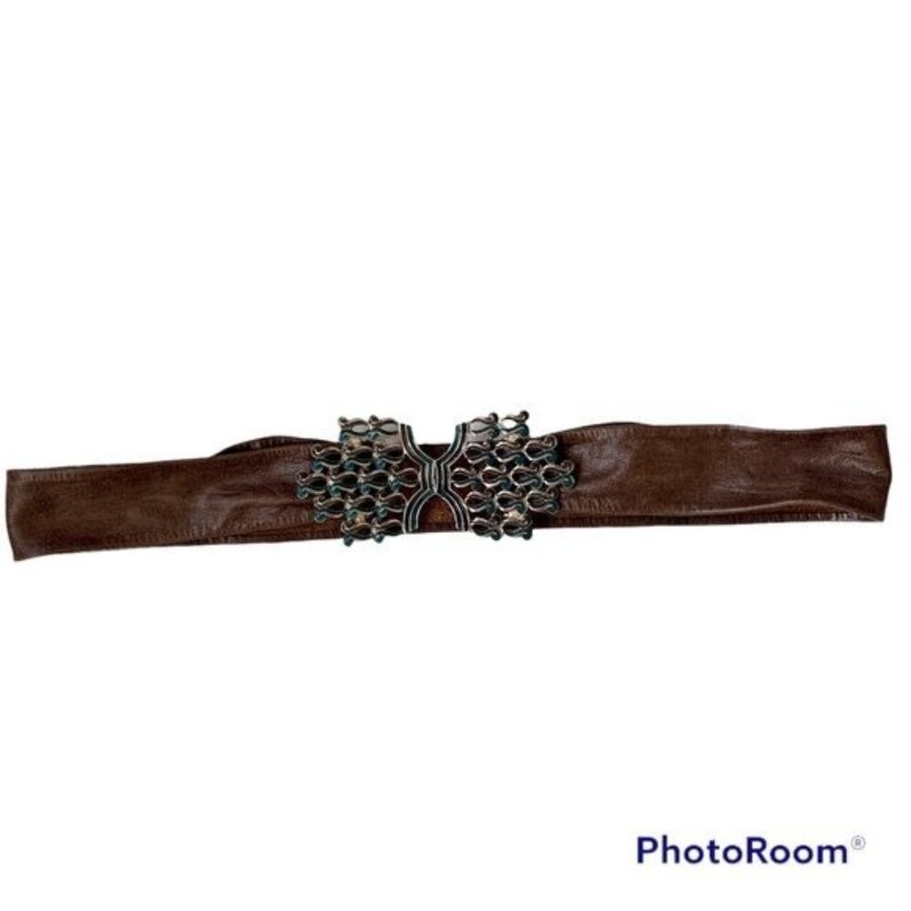 Vintage Moss Mills Art Deco Enamel Buckle Leather Adjustable Belt 32" Long